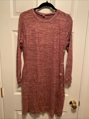Jar of Love Long Sleeve Burgundy Knit Dress with Side Button Detail…size L